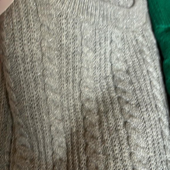 Talbots Soft Cable Crewneck Sweaters. Verdant Green/ Grey Sky Heather Metallic - Picture 6 of 13